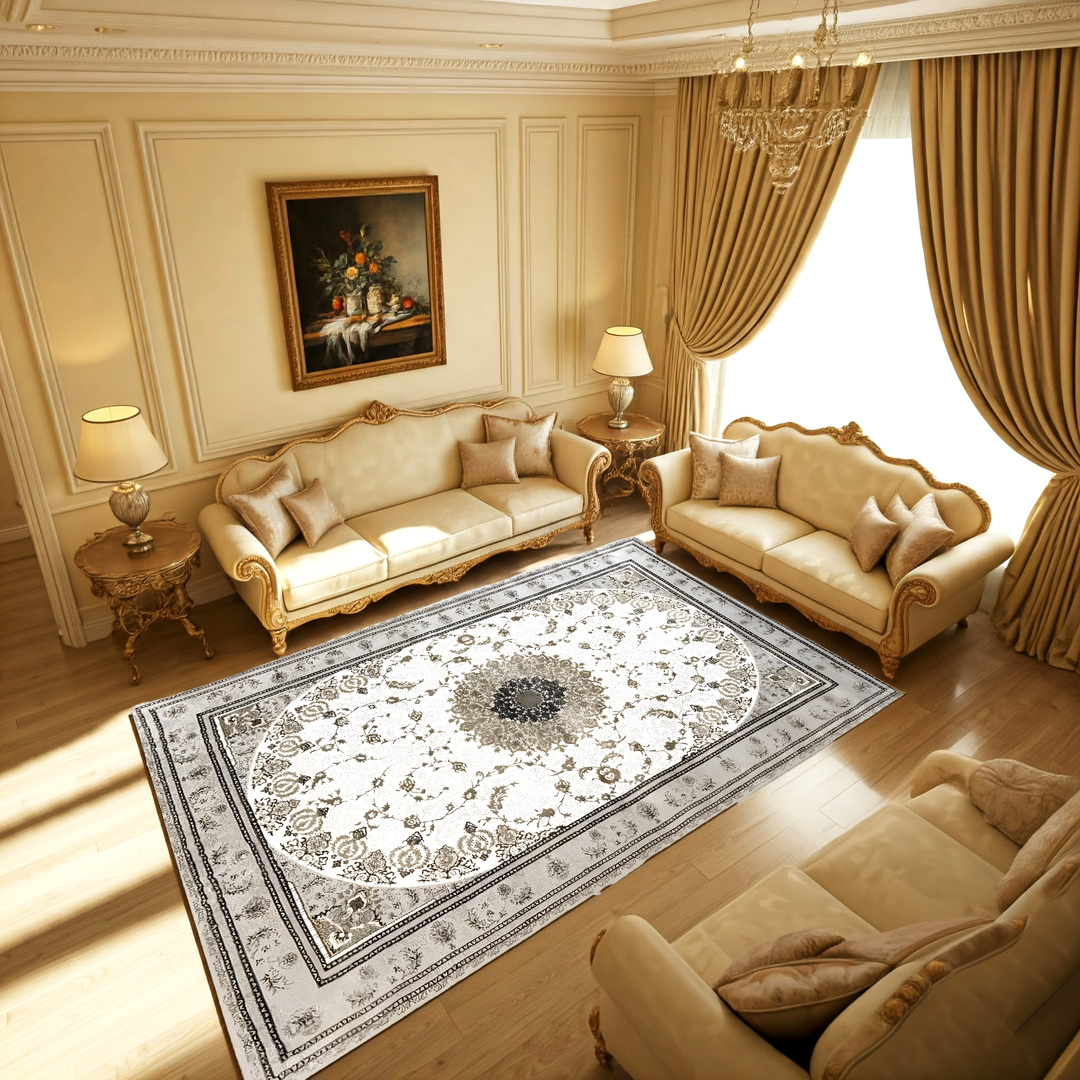 Covor Irani Lux Tabriz 6761 Bej Crem, Persan, Living, Dormitor, Clasic, Elegant