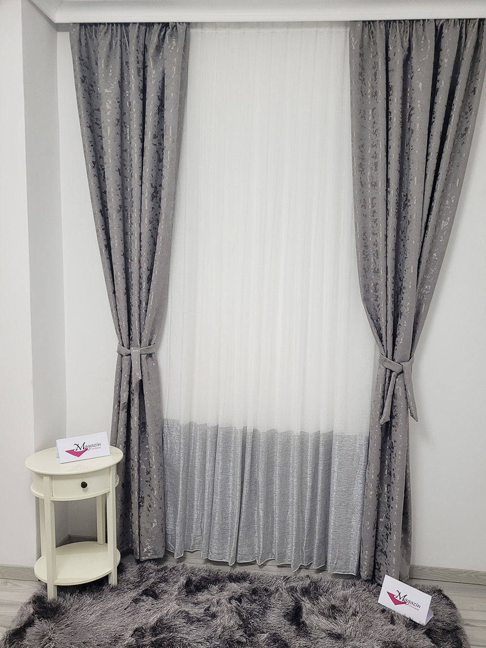 Set draperie si perdea, alb/gri