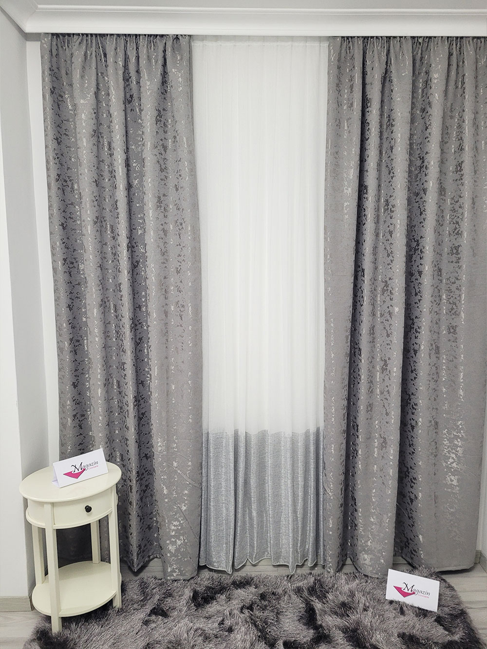 Set draperie si perdea, alb/gri