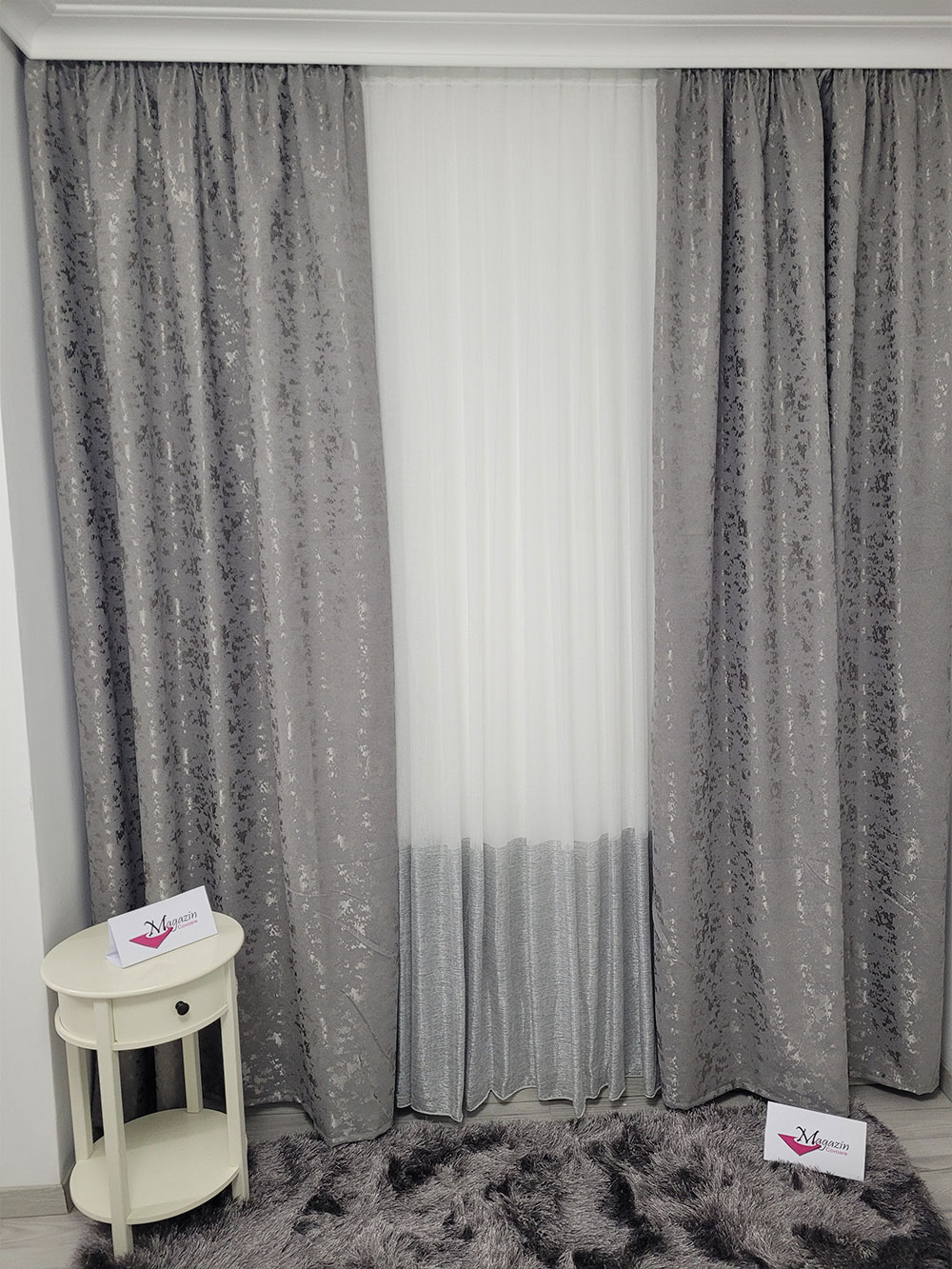 Set draperie si perdea, alb/gri