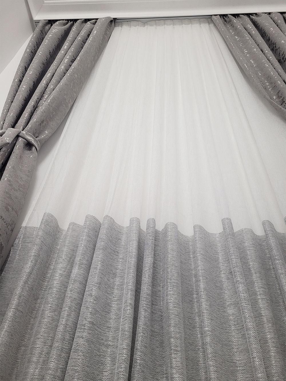 Set draperie si perdea, alb/gri