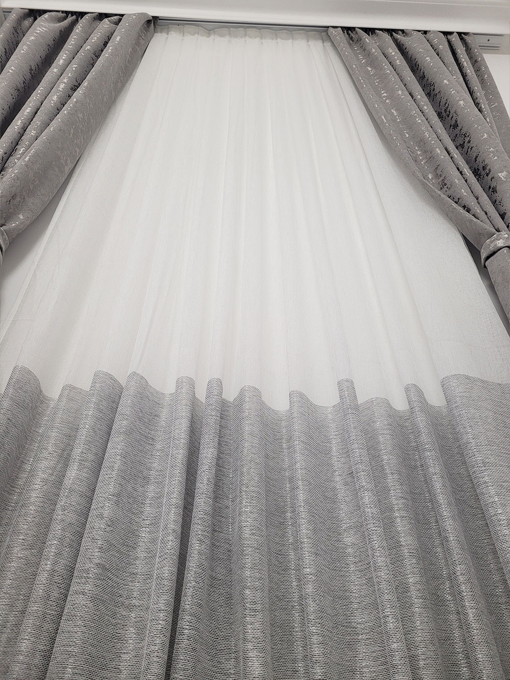 Set draperie si perdea, alb/gri