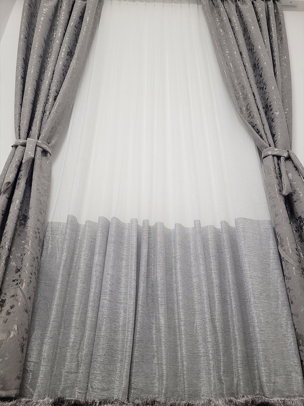 Set draperie si perdea, alb/gri