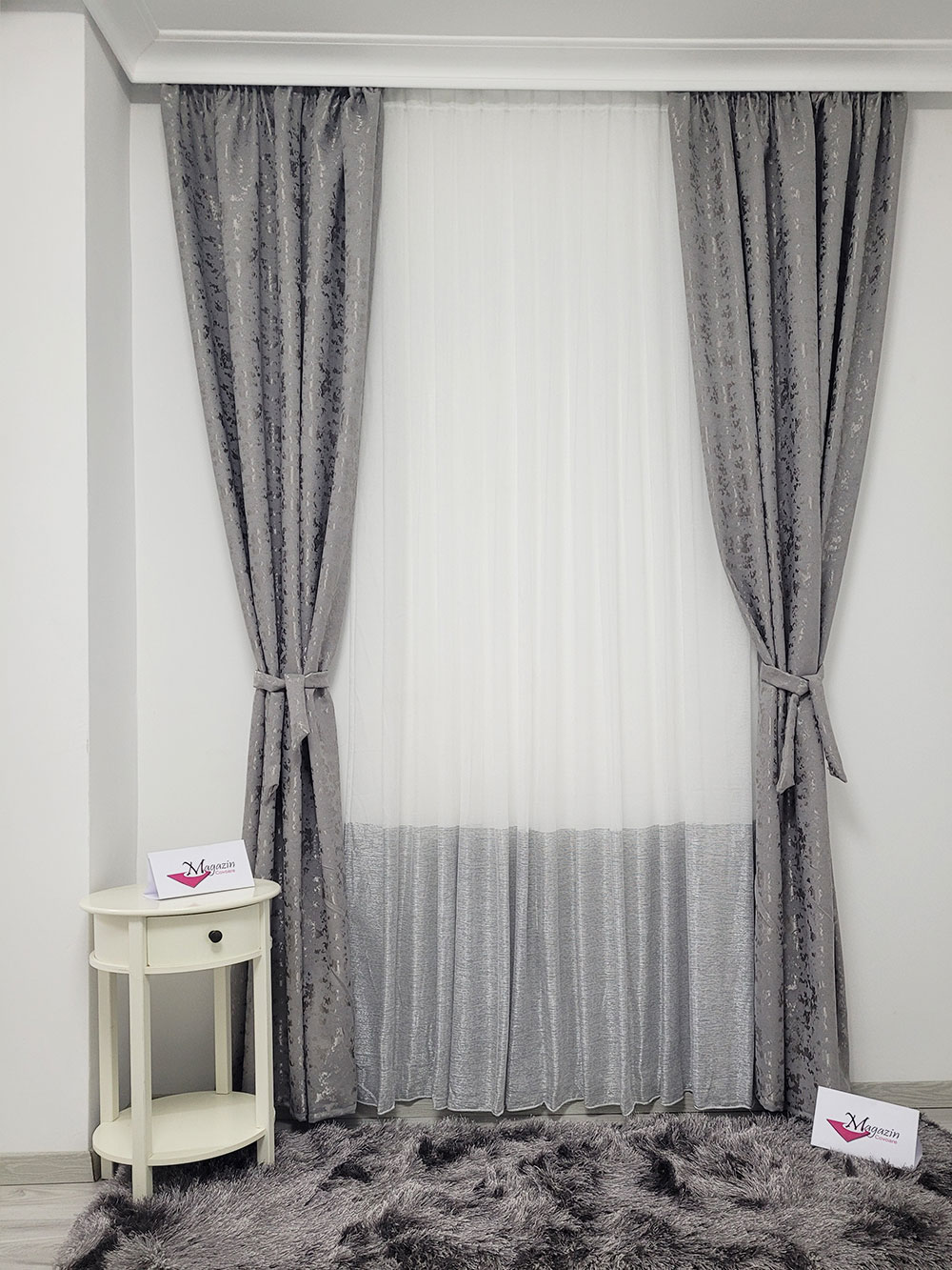 Set draperie si perdea, alb/gri