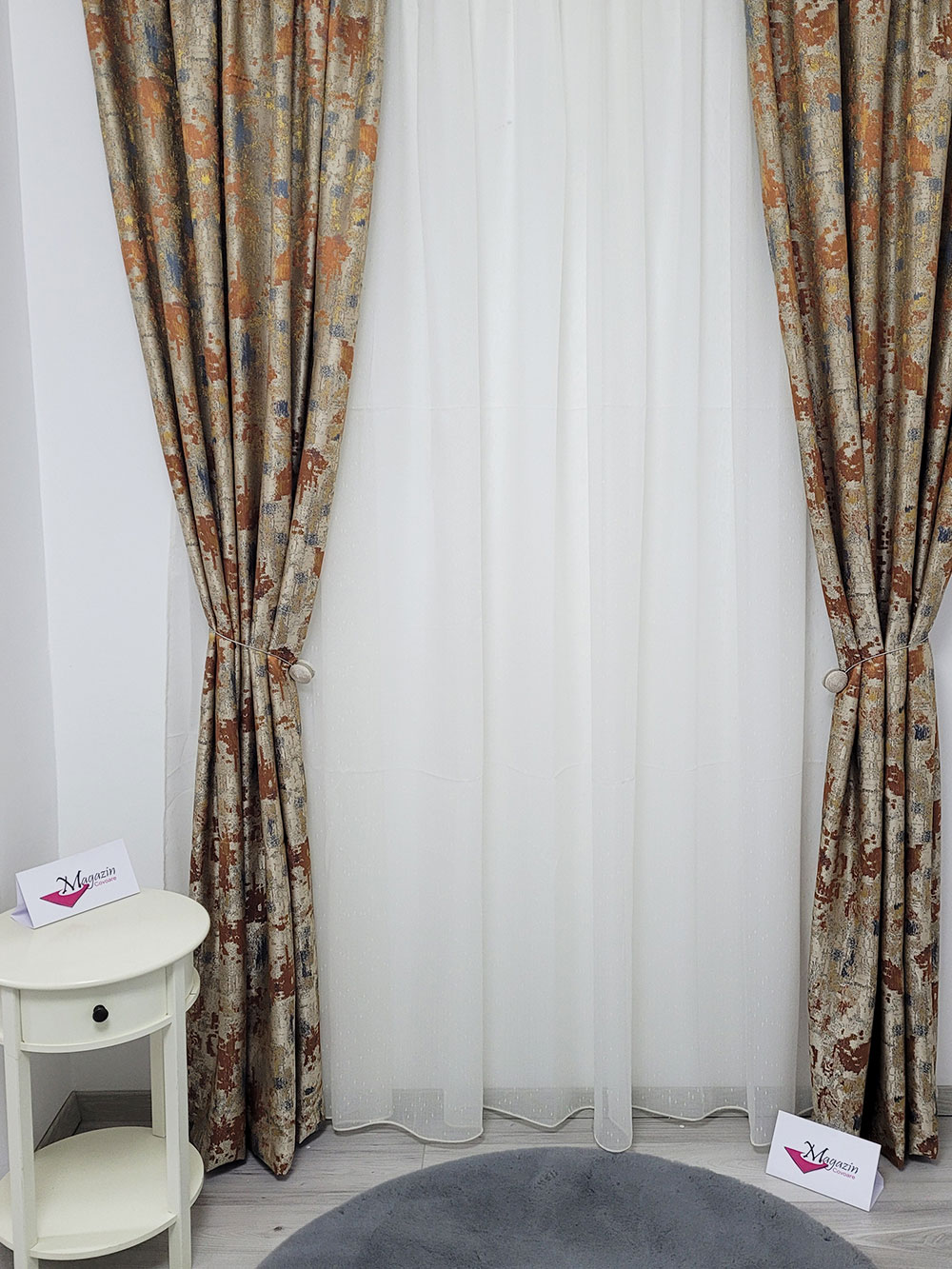 Set draperie si perdea, gri/maro model cromatic