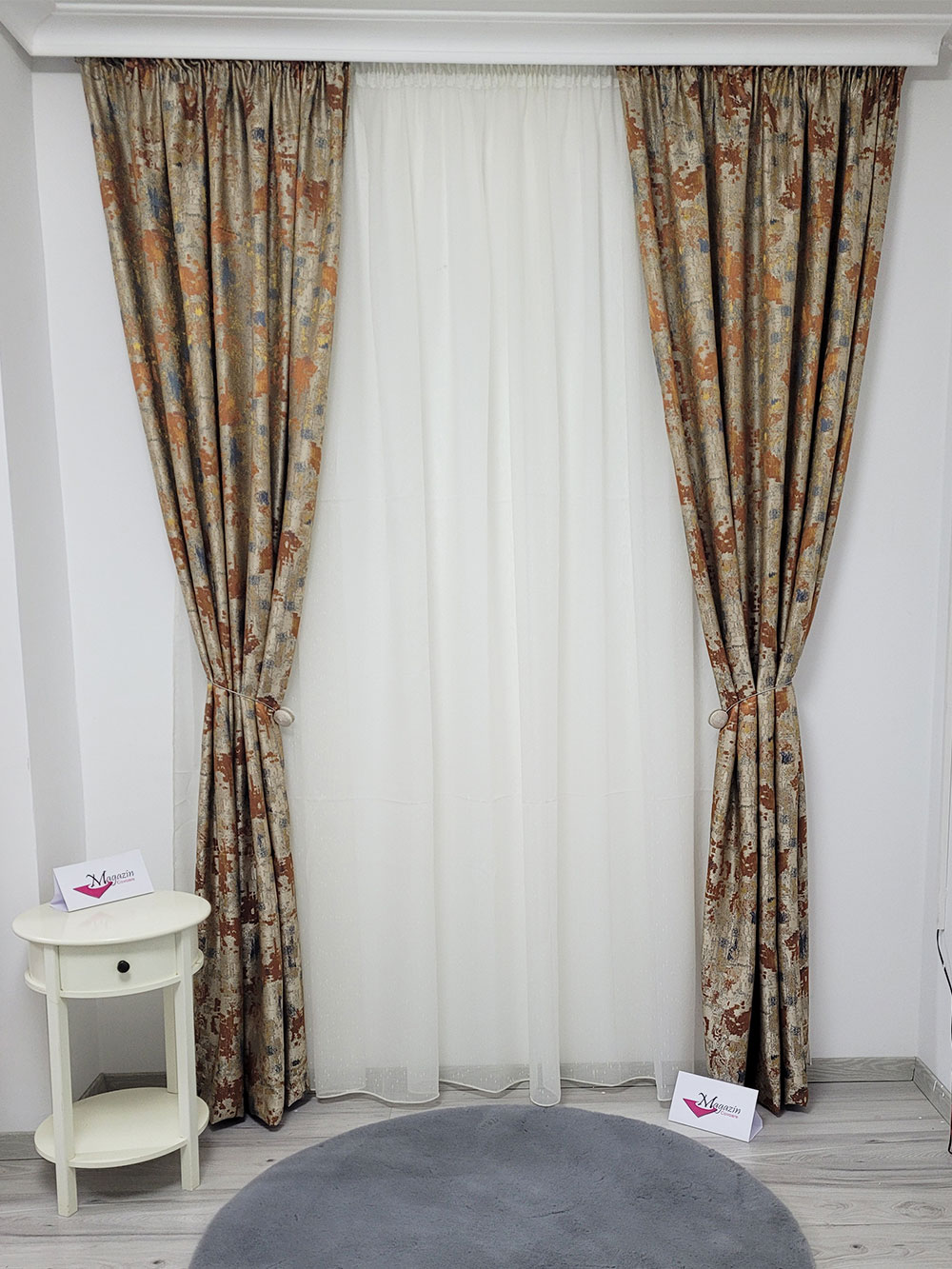 Set draperie si perdea, gri/maro model cromatic