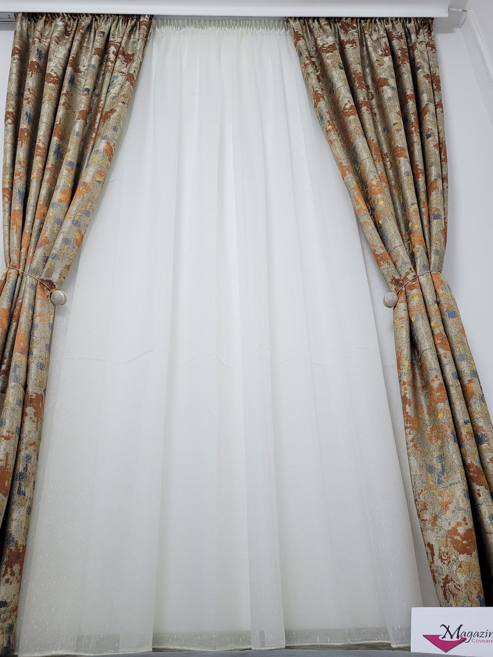 Set draperie si perdea, gri/maro model cromatic