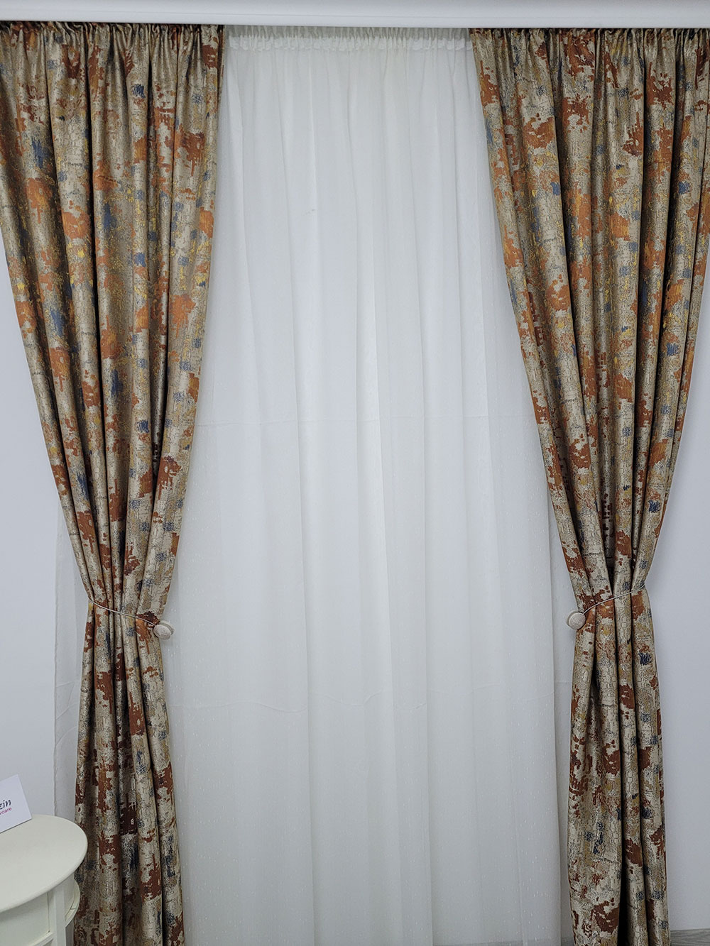 Set draperie si perdea, gri/maro model cromatic