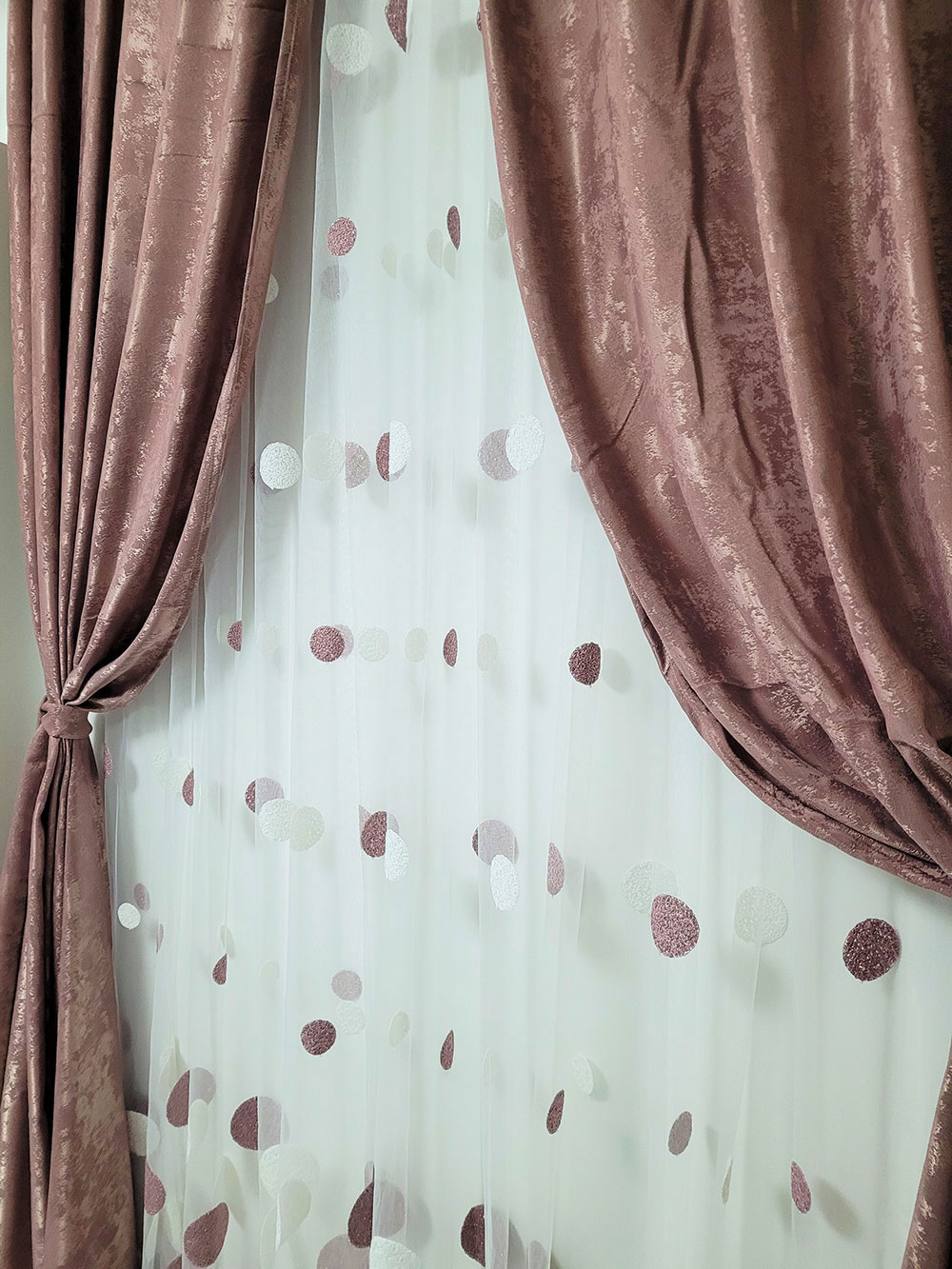 Set draperie si perdea, buline roz