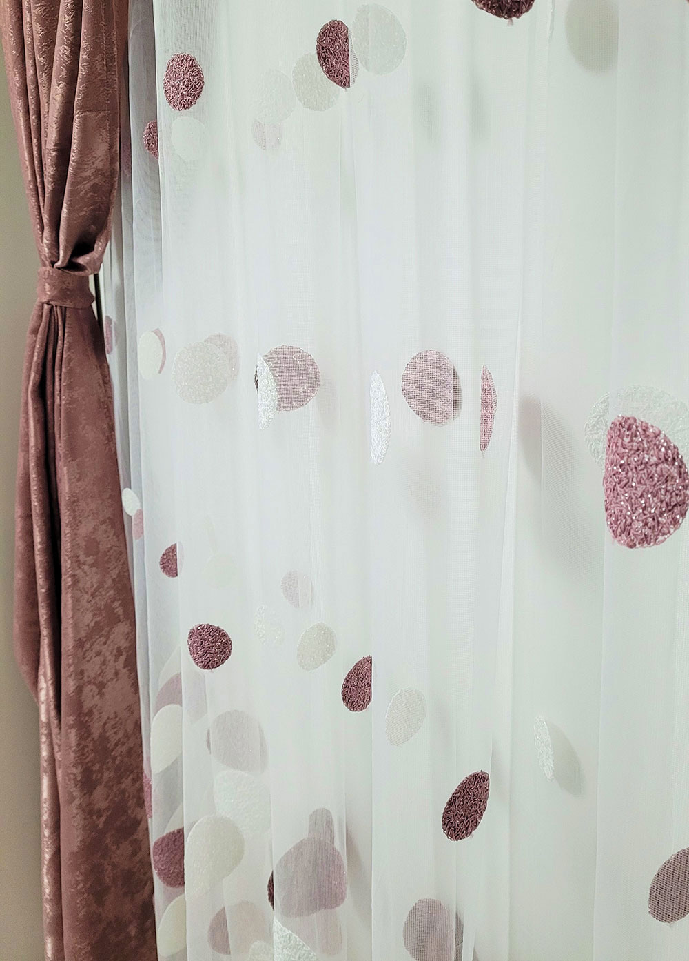 Set draperie si perdea, buline roz