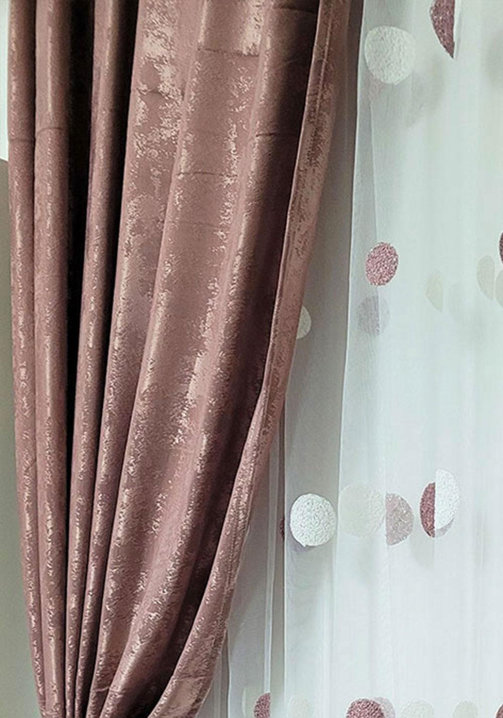 Set draperie si perdea, buline roz