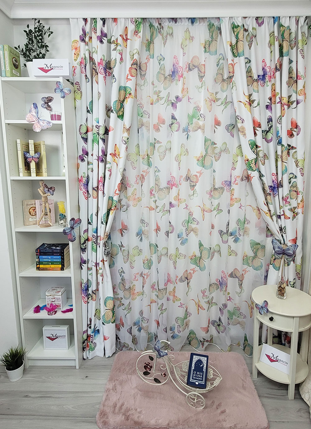 Set draperie si perdea, fluturi colorati