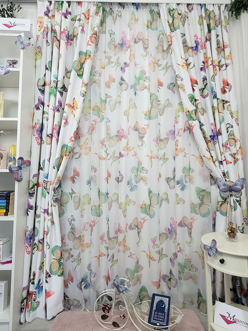 Set draperie si perdea, fluturi colorati