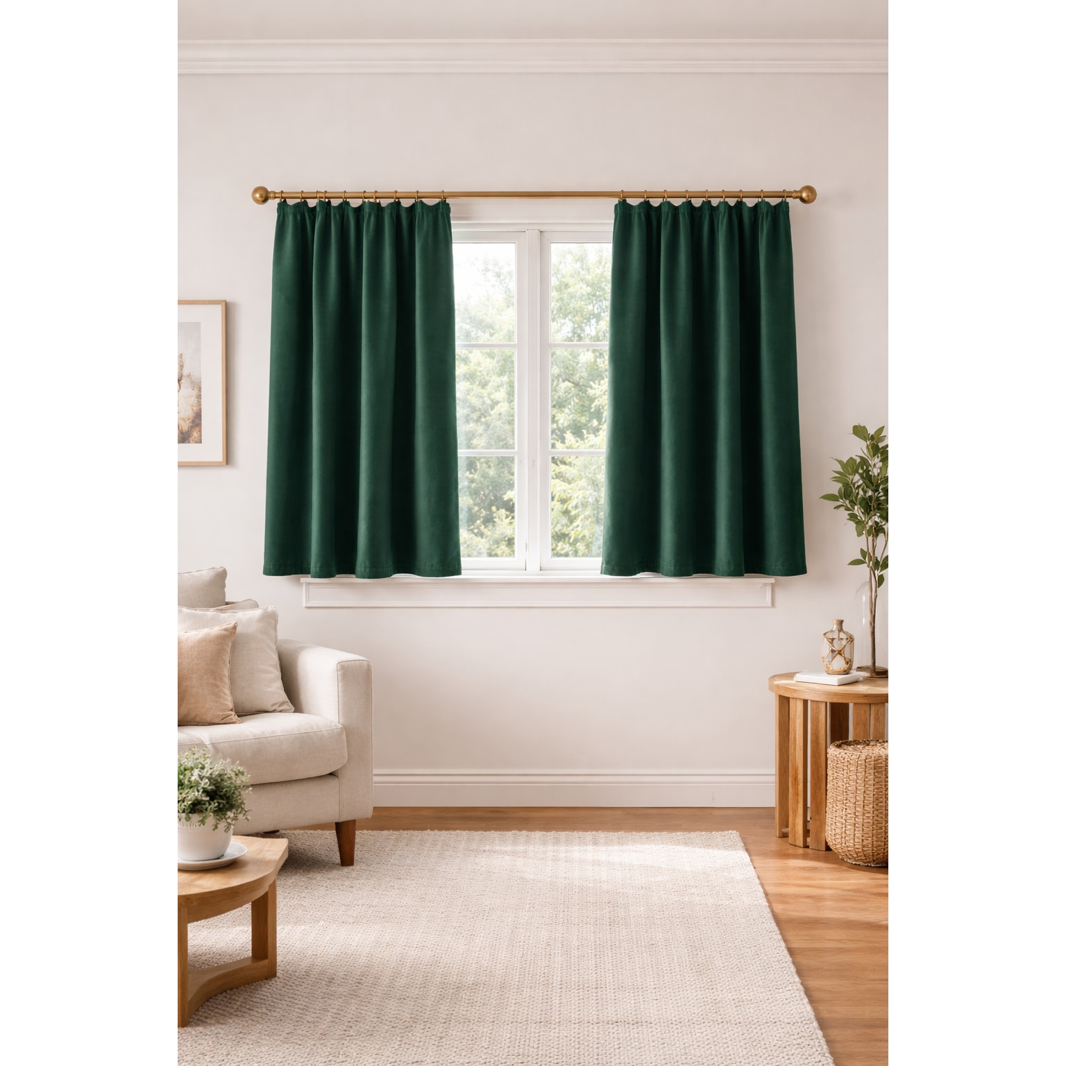 Draperie scurta din catifea premium, verde smarald