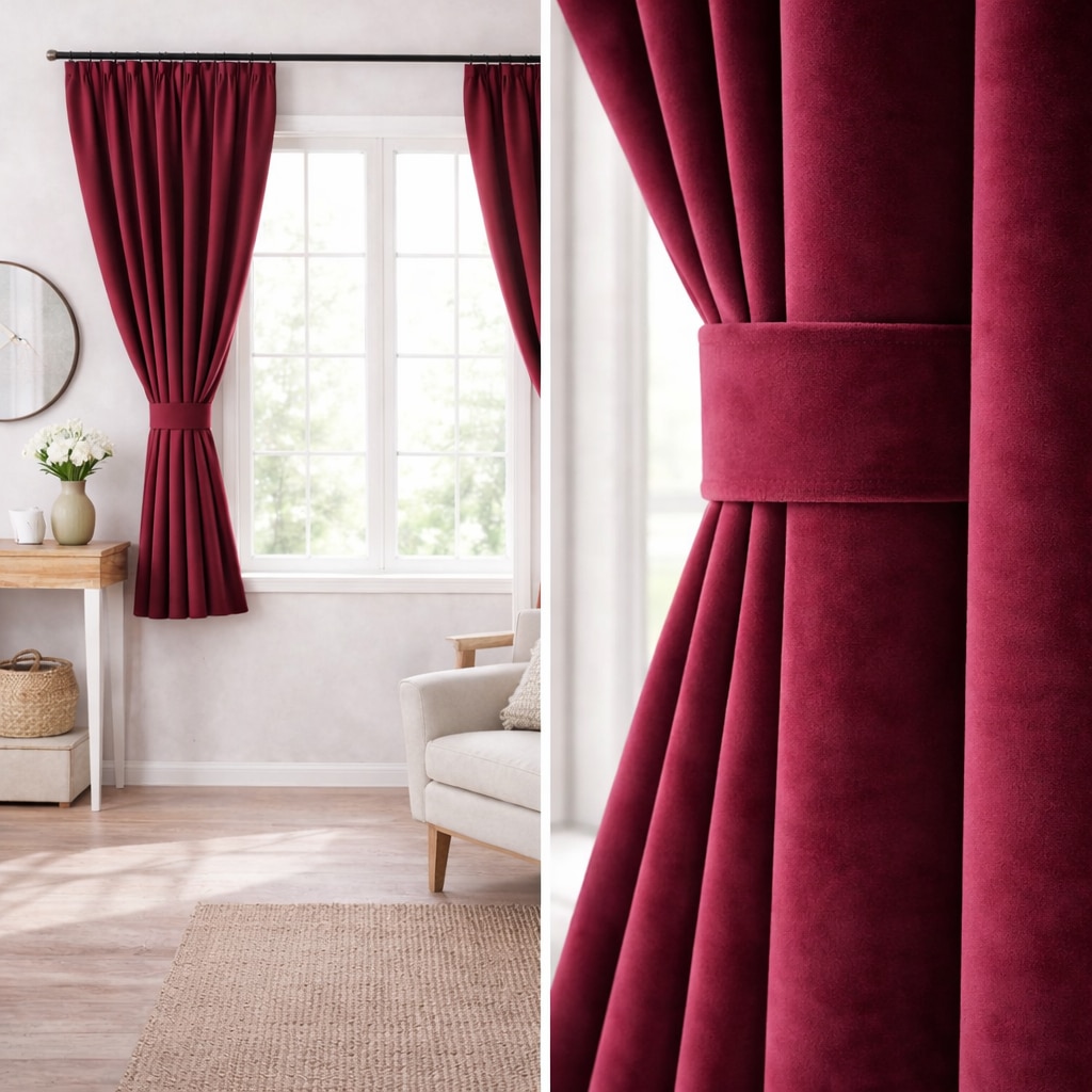Draperie scurta din catifea premium, visiniu mat