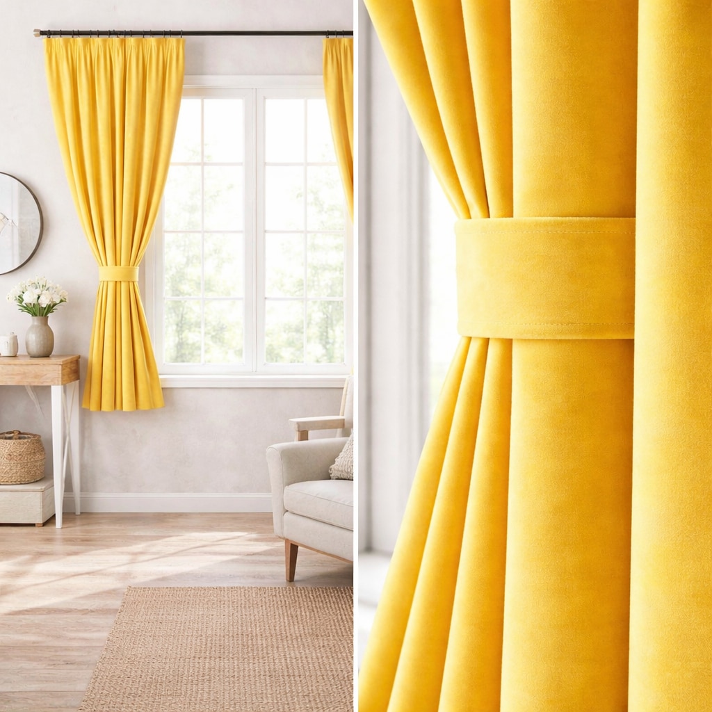Draperie scurta din catifea premium, galben mustar