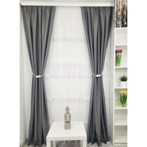 Set draperie si perdea, Grey Flowers
