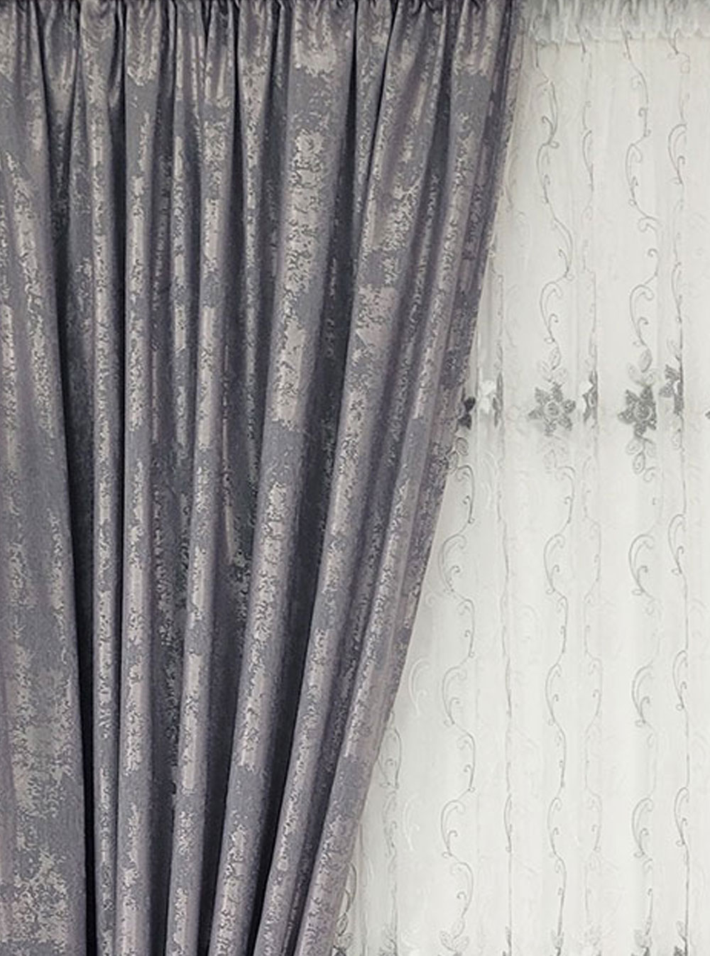 Set draperie si perdea, floricele albe/gri