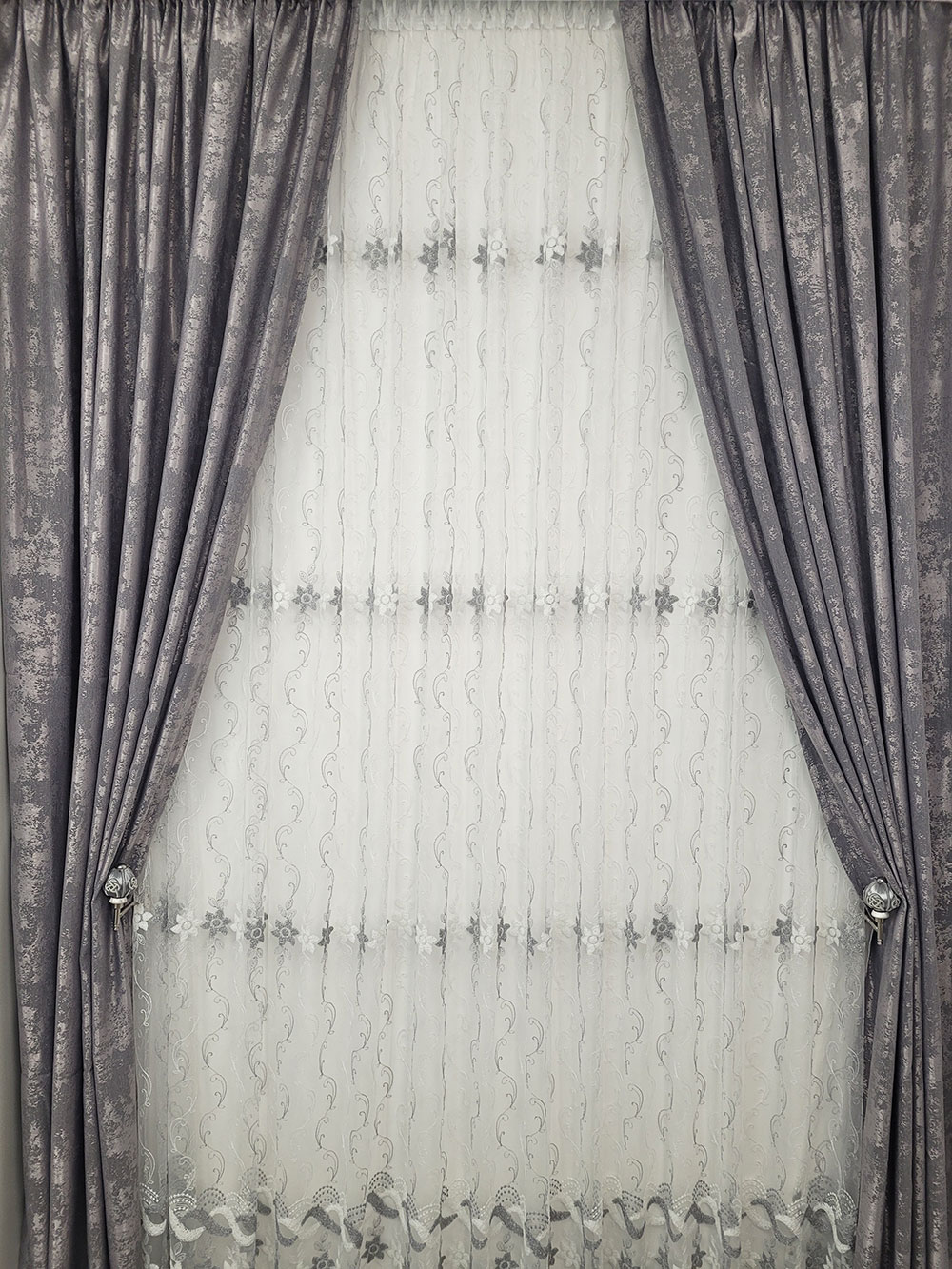 Set draperie si perdea, floricele albe/gri