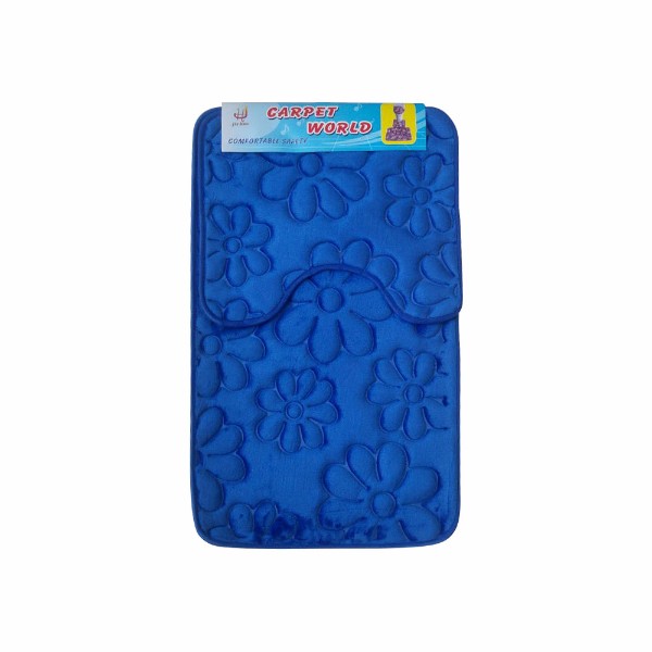 Set covoare pentru baie albastru, model flori