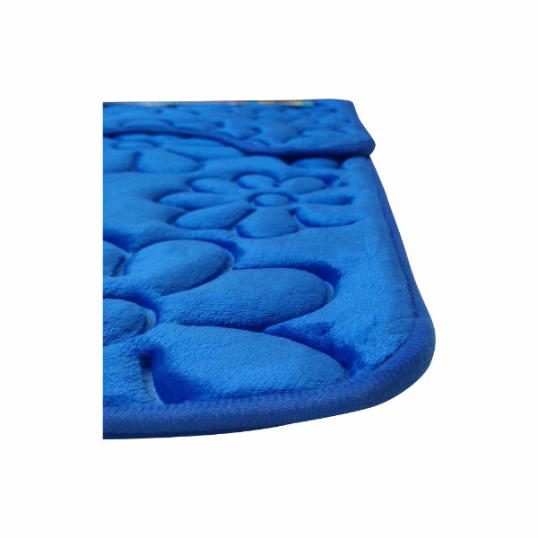 Set covoare pentru baie albastru, model flori