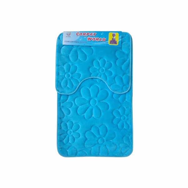 Set covoare pentru baie bleu, model flori