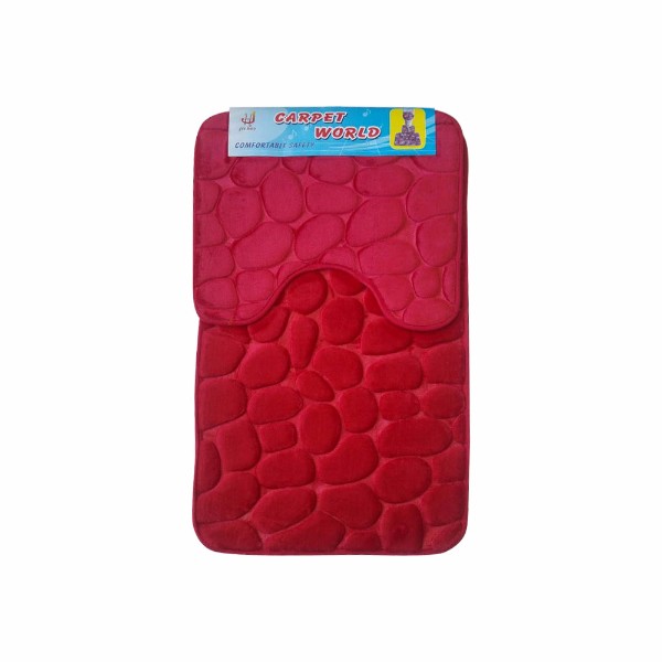 Set covoare pentru baie rosu, model pietre