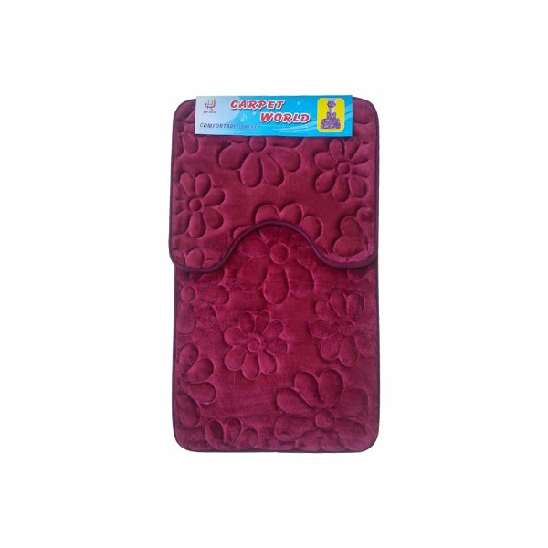 Set covoare pentru baie visiniu, model flori