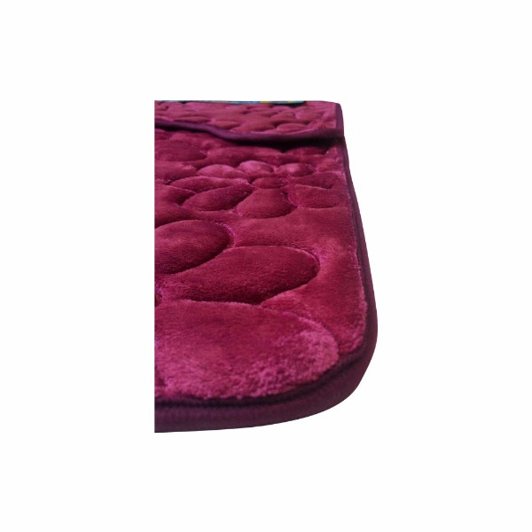 Set covoare pentru baie visiniu, model flori