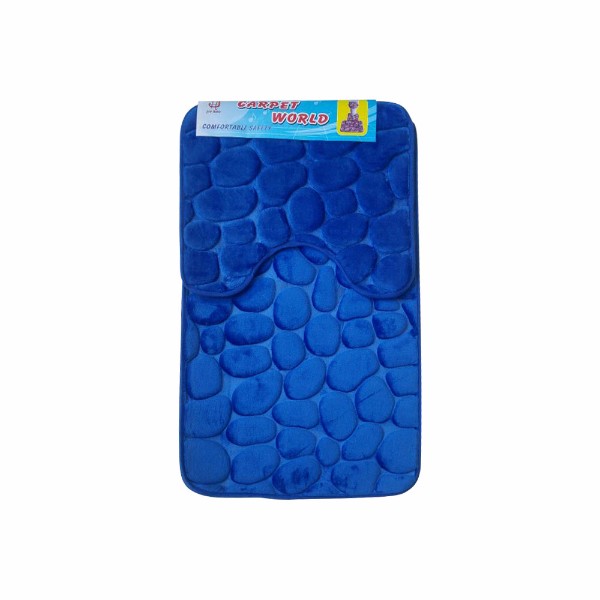 Set covoare pentru baie albastru, model pietre